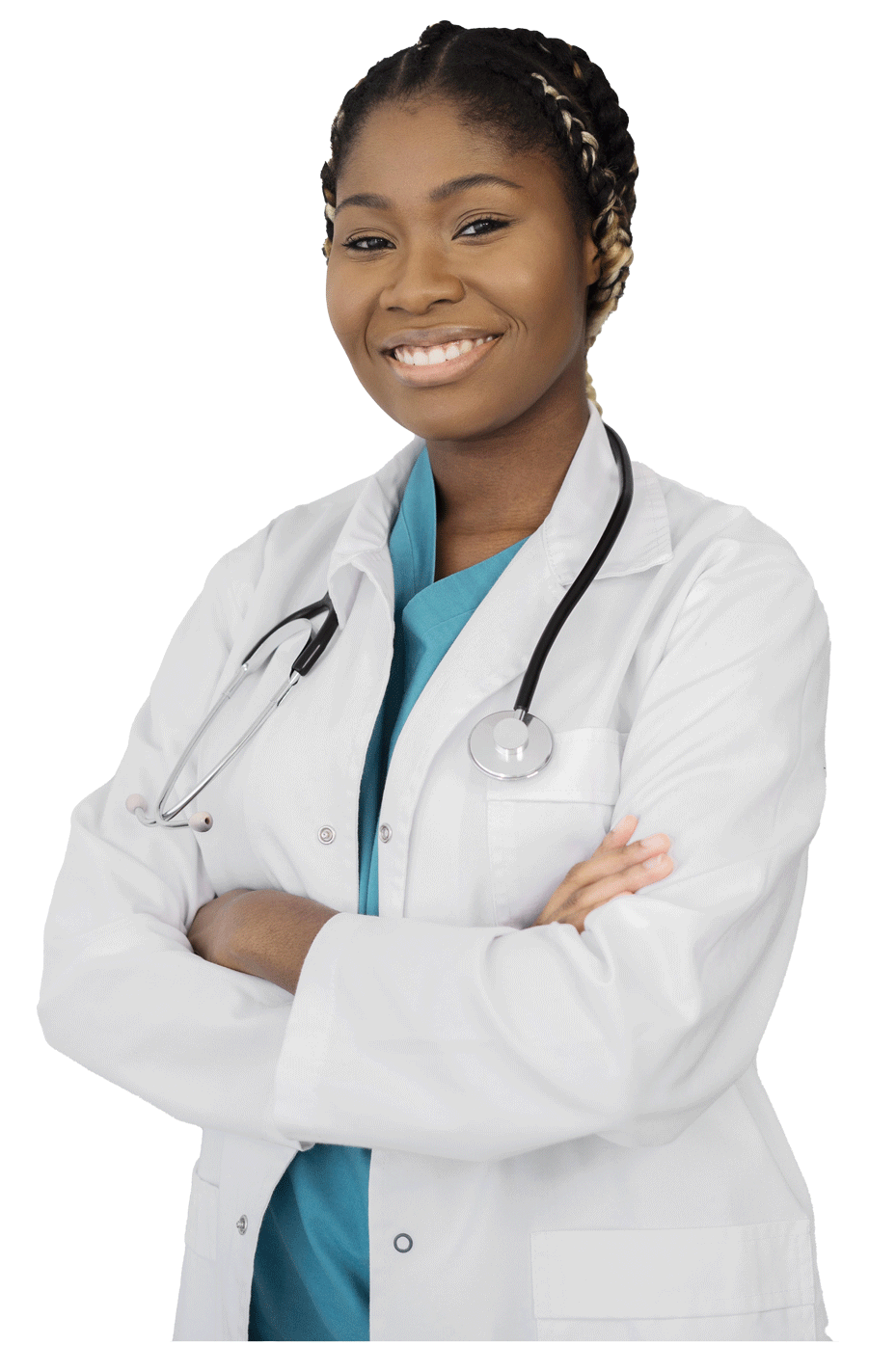 Médecin souriant en blouse blanche